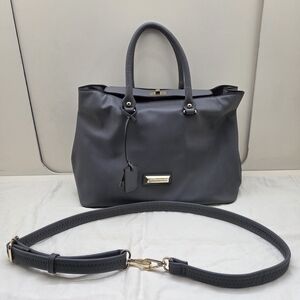 Catherine Malandrino Large Gray Satchel | Structured Top Handle Bag w/ Strap